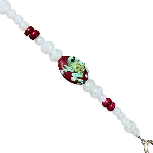 Blown Glass Art Frog Bracelet with Stone, Pearl and Ceramic Beads - Picture 7 of 7
